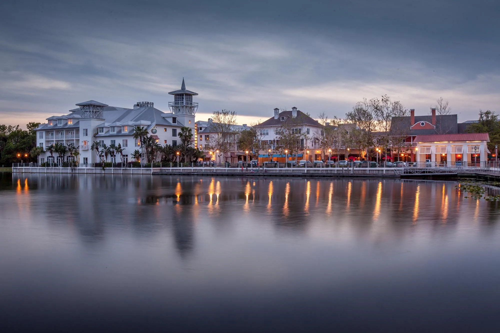Celebration Florida lake and walking path with scenic outdoor views