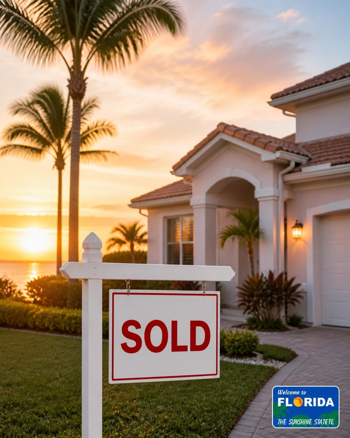 Sold home at sunset in Florida real estate market