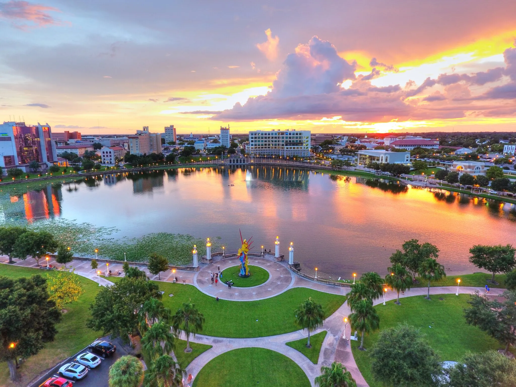 Downtown Lakeland Florida at sunset