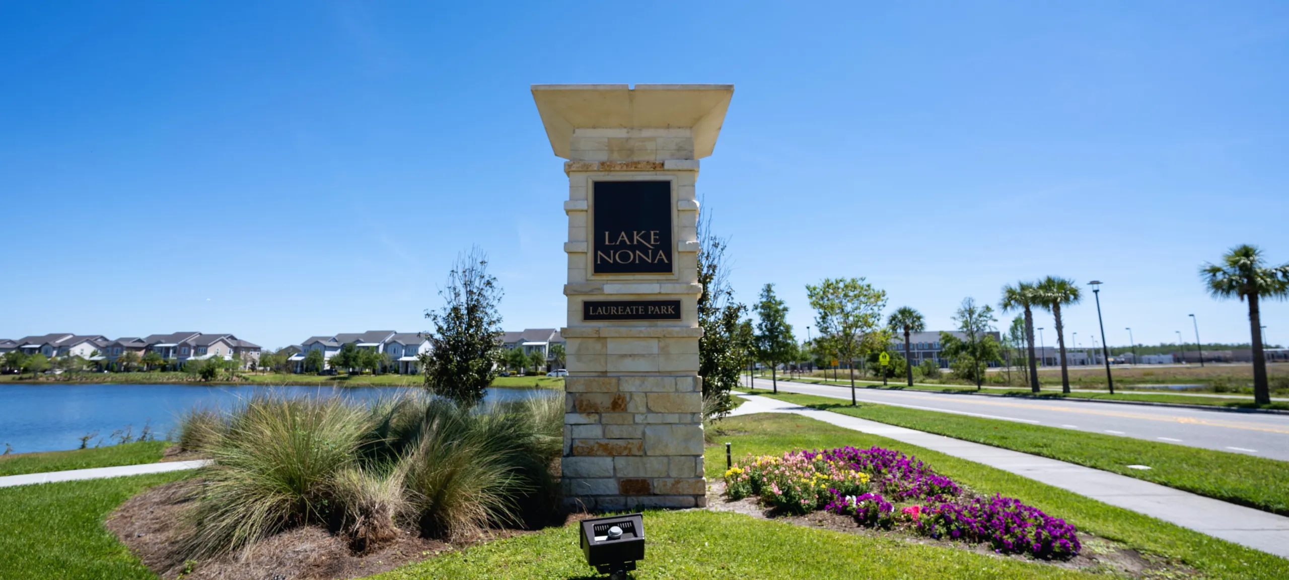 Laureate Park entrance sign in the Lake Nona area near East Park southeast Orlando Florida