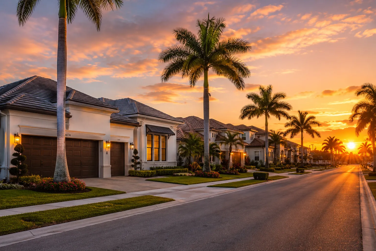 Gated community entrance in Orlando Florida with guard gate and landscaping