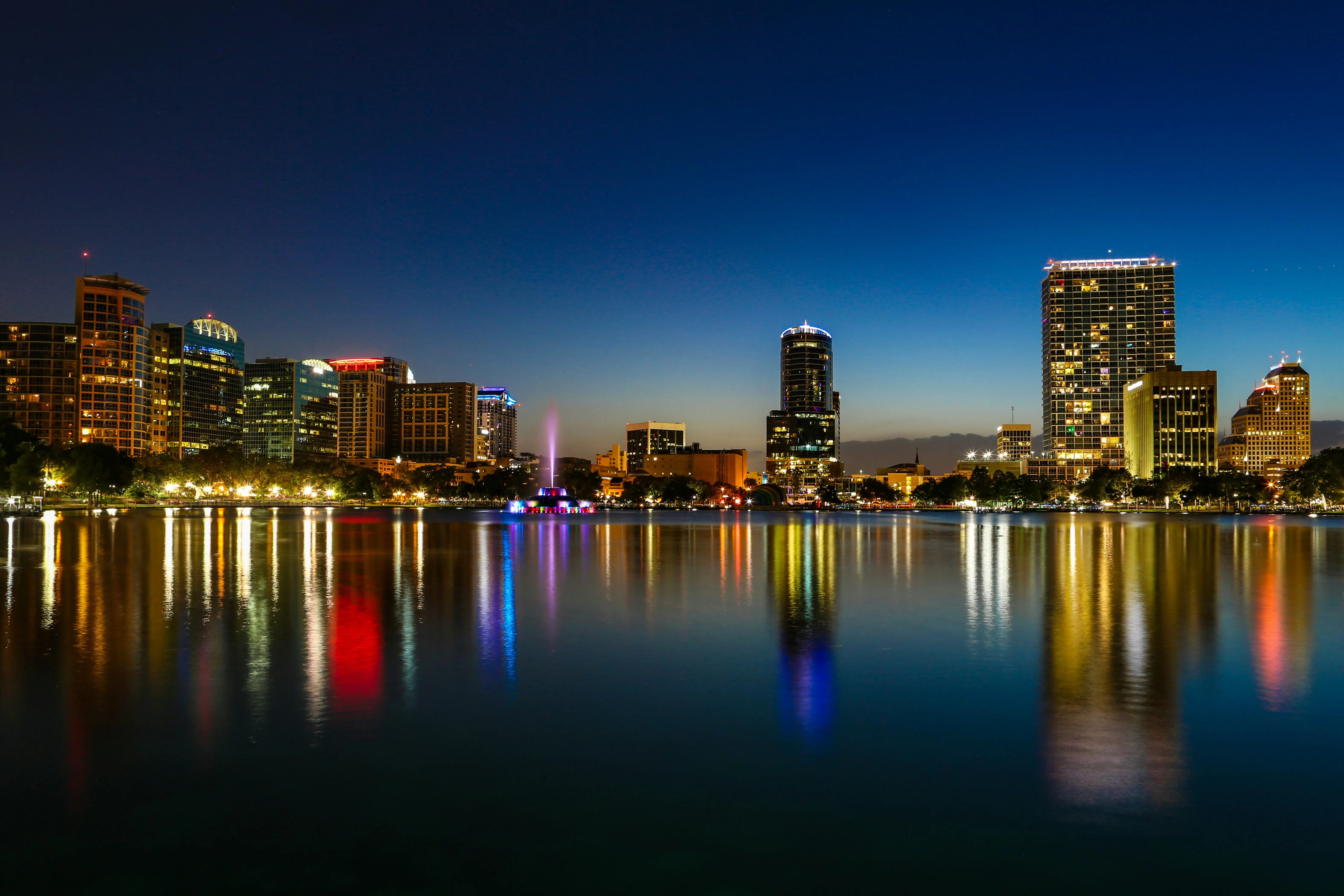 Orlando Florida skyline at sunset with city views